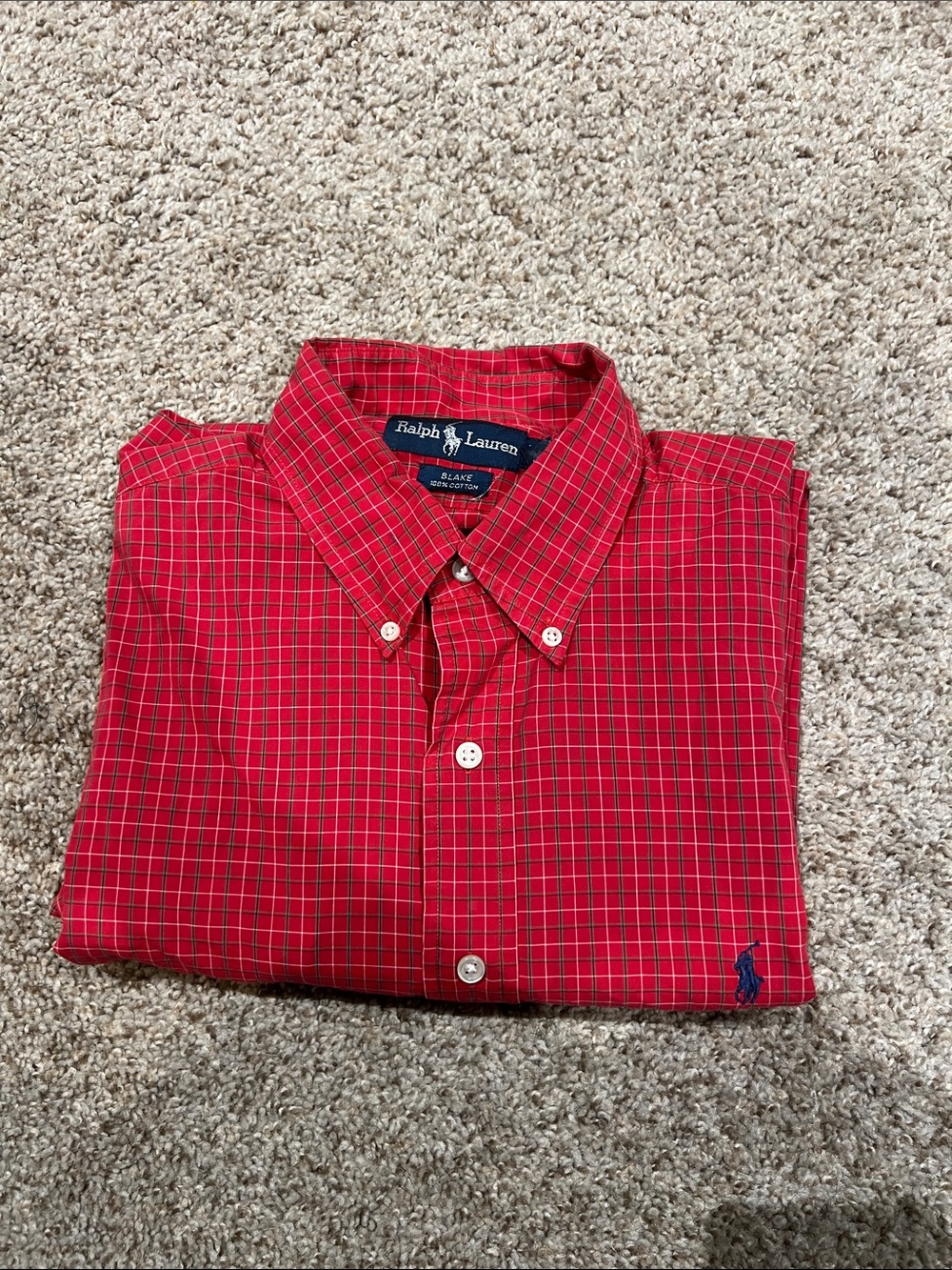 Ralph Lauren Red Plaid Button-Down Shirt with Navy Pony